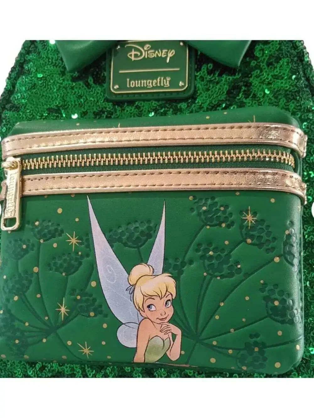 Loungefly Tinkerbell Emerald Green Sequin Backpack NWT